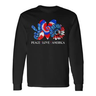 Tie Dye 4Th Of July Peace Love America Sunflower Patriotic Long Sleeve T-Shirt - Seseable
