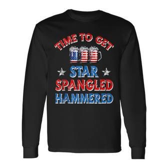 Time To Get Star Spangled Hammered 4Th Of July Beer Western Long Sleeve T-Shirt - Seseable