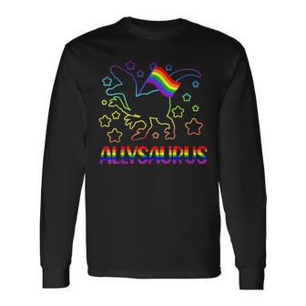 Trans Ally Allysaurus Gay Pride Lgbtq Trans Flag Dinosaur V3 Long Sleeve T-Shirt - Seseable