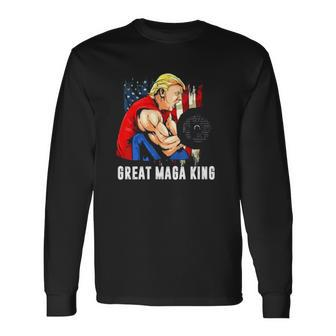 Trump Muscle Old The Great Maga King Ultra Maga Patriotic Flag Us Long Sleeve T-Shirt T-Shirt | Mazezy