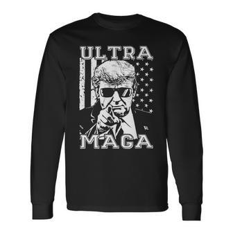 Ultra Maga Shirt Anti Biden Us Flag Pro Trump Trendy Long Sleeve T-Shirt - Monsterry