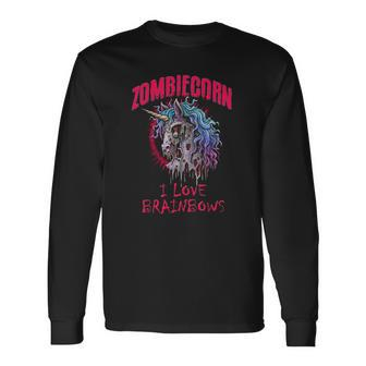 Unicorn Zombie Zombiecorn I Love Brainbows Gothic Long Sleeve T-Shirt - Thegiftio UK