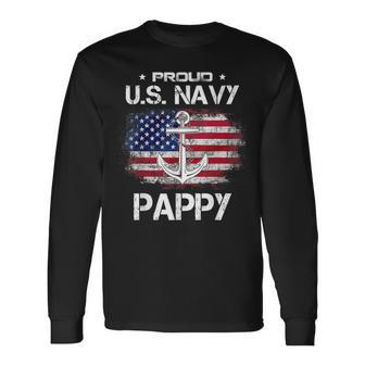 Us Na Vy Proud Pappy Proud Us Na Vy Grandpa Fathers Day Long Sleeve T-Shirt - Thegiftio UK