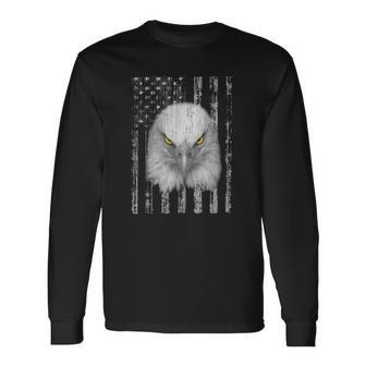 Usa Flag With American Bald Eagle Eyes Patriotic Tee Long Sleeve T-Shirt T-Shirt | Mazezy