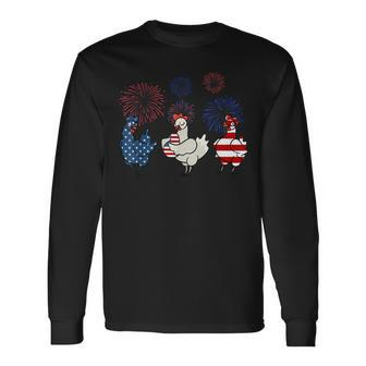 Usa Flag Chicken Fireworks Patriotic 4Th Of July Long Sleeve T-Shirt T-Shirt | Mazezy