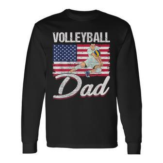 Usa Flag Volleyball Dad Fathers Day 4Th Of July Long Sleeve T-Shirt - Seseable