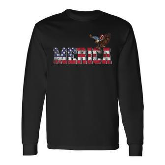 Usa Us American Flag Patriotic 4Th Of July Bald Eagle Merica Long Sleeve T-Shirt - Seseable
