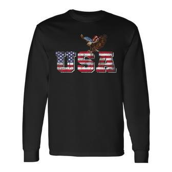 Usa Us American Flag Patriotic 4Th Of July Bald Eagle Merica V2 Long Sleeve T-Shirt - Seseable