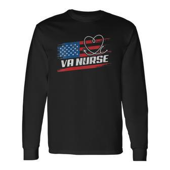 Va Nurse Usa American Flag Stethoscope 4Th Of July Patriotic V-Neck Long Sleeve T-Shirt T-Shirt | Mazezy