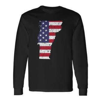 Vermont Map State American Flag 4Th Of July Pride Tee Long Sleeve T-Shirt T-Shirt | Mazezy