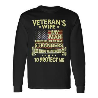 Veteran Veterans Day Wifewomens Proud Veterans Wife 123 Navy Soldier Army Military Long Sleeve T-Shirt - Monsterry DE