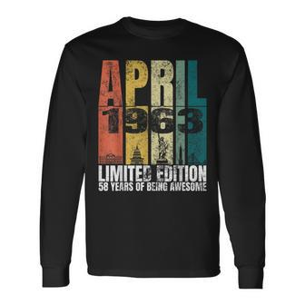 Vintage April 1963 Bday 58 Years Old 58Th Birthday Long Sleeve T-Shirt - Seseable