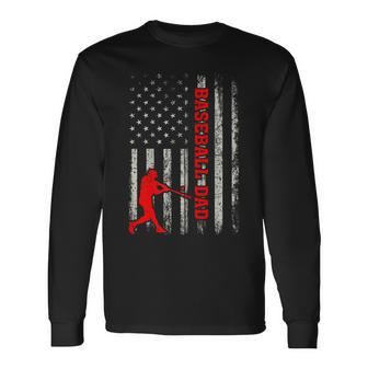 Vintage Baseball Dad American Flag Baseball 4Th Of July Zip Long Sleeve T-Shirt - Seseable