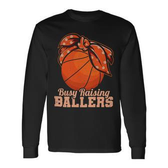 Vintage Busy Raising Ballers Basketball Player Mother 92 Basketball Long Sleeve T-Shirt - Seseable