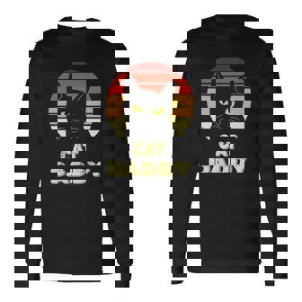 Vintage Cat Daddy Retro Distressed Cat Dad Fathers Long Sleeve T-Shirt - Thegiftio