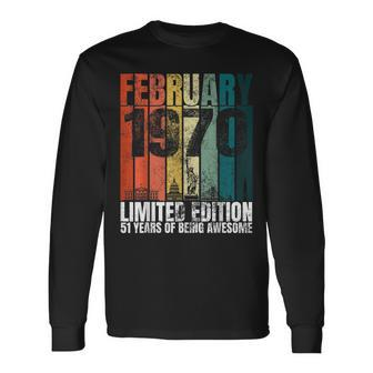 Vintage February 1970 Bday 51 Years Old 51St Birthday Long Sleeve T-Shirt - Seseable