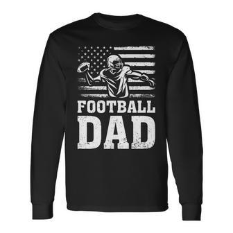 Vintage Football Dad American Flag Football 4Th Of July Long Sleeve T-Shirt - Seseable