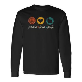Vintage Peace Love Puli Dog Lover Long Sleeve T-Shirt T-Shirt | Mazezy