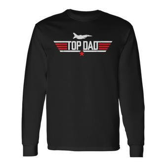 Men Vintage Top Dad Top Movie Gun Jet Fathers Day Birthday Long Sleeve T-Shirt - Seseable