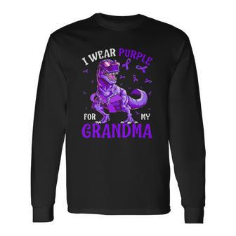 I Wear Purple For My Grandma Pancreatic Cancer Dinosaur Long Sleeve T-Shirt - Thegiftio UK