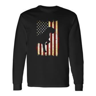 Wirehaired Pointing Griffon Silhouette American Flag Long Sleeve T-Shirt T-Shirt | Mazezy
