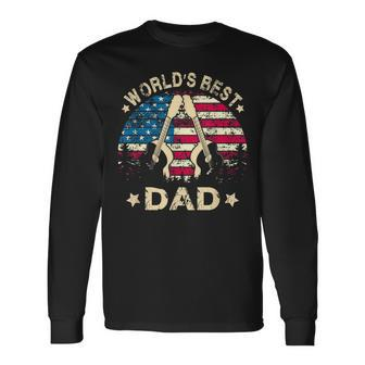 Worlds Best Guitar Dad 4Th Of July American Flag Long Sleeve T-Shirt - Seseable