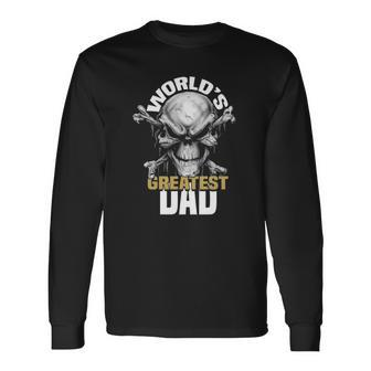 Worlds Greatest Dad Skull Long Sleeve T-Shirt T-Shirt | Mazezy
