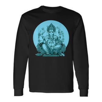 Yoga Spiritual Hindu God Ganesha Meditation V2 Long Sleeve T-Shirt - Seseable
