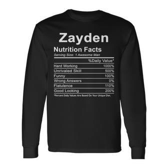 Zayden Name Zayden Nutrition Facts Long Sleeve T-Shirt - Seseable