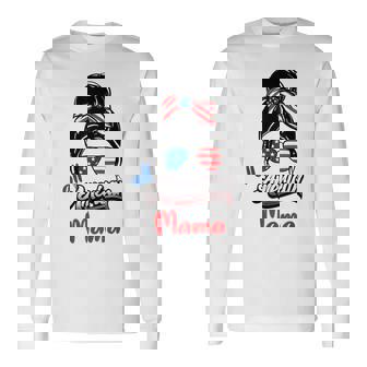 4Th Of July All American Mama Messy Bun All American Mama Long Sleeve T-Shirt | Seseable FR