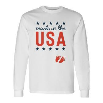 4Th Of July Baby Pregnancy Announcement Made In The Usa Long Sleeve T-Shirt T-Shirt | Mazezy