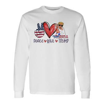 4Th Of July Peace Love Trump Merica Usa Flag Patriotic Long Sleeve T-Shirt T-Shirt | Mazezy