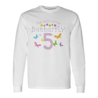 5Th Fifth Birthday Party Cake Little Butterfly Flower Fairy Long Sleeve T-Shirt T-Shirt | Mazezy