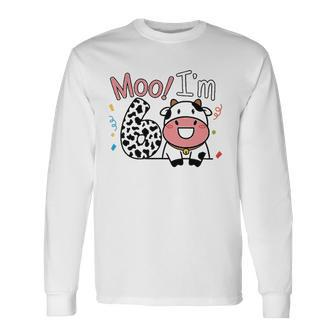 6Th Birthday Moo Cow Theme Farm Animal Six Years Old Party Long Sleeve T-Shirt T-Shirt | Mazezy