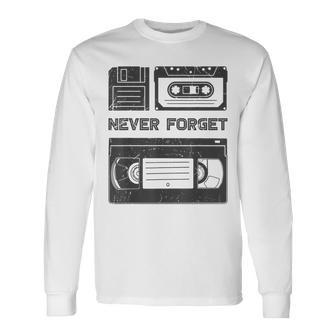80S 90S Never Forget Retro Vintage Cassette Tape Long Sleeve T-Shirt - Thegiftio UK