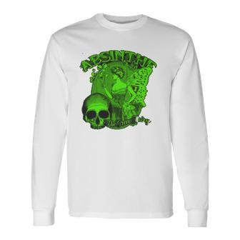 Absinthe Skull Green Fairy Retro Long Sleeve T-Shirt T-Shirt | Mazezy