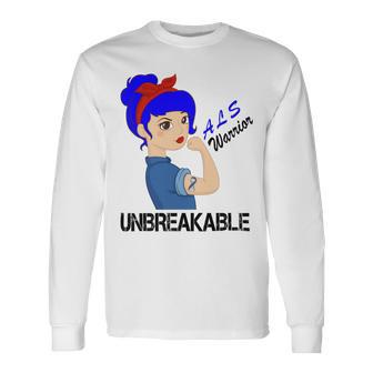 Als Warrior Strong Women Blue Ribbon Amyotrophic Lateral Sclerosis Support Als Awareness Unisex Long Sleeve | Favorety AU