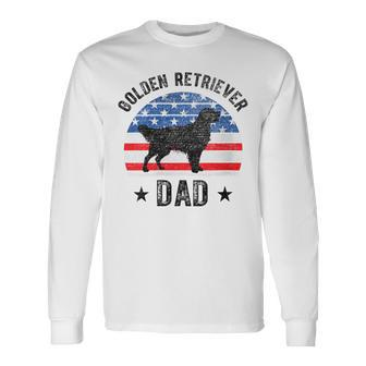 American Flag Golden Retriever Dad 4Th Of July Long Sleeve T-Shirt - Seseable