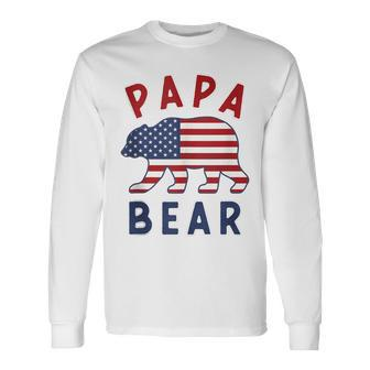 American Flag Papa Bear 4Th Of July Usa Patriotic Dad Long Sleeve T-Shirt - Seseable