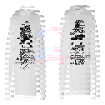 All American Girls 4Th Of July Messy Bun Patriotic Long Sleeve T-Shirt | Seseable FR