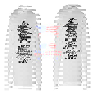 All American Mom Messy Bun Women 4Th Of July Patriotic Mom Long Sleeve T-Shirt | Seseable FR