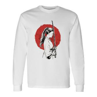 Ancient Japanese Geisha Samurai Female Samurai Katana Long Sleeve T-Shirt - Thegiftio UK