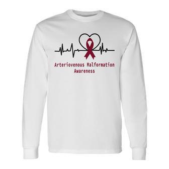 Arteriovenous Malformation Awareness Heartbeat Burgundy Ribbon Arteriovenous Malformation Support Arteriovenous Malformation Awareness Unisex Long Sleeve | Favorety DE