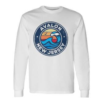 Avalon New Jersey Nj Vintage Nautical Waves Long Sleeve T-Shirt - Thegiftio UK