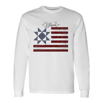 Barn Quilt July 4Th Vintage Usa Flag S Long Sleeve T-Shirt T-Shirt | Mazezy