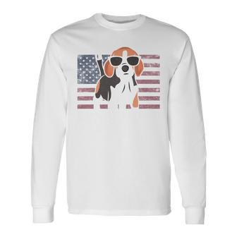 Beagle Dad American Flag 4Th Of July Patriotic Beagle Long Sleeve T-Shirt - Seseable