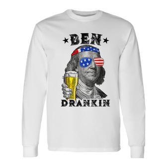 Ben Drankin Benjamin Drink Beer 4Th Of July Long Sleeve T-Shirt - Seseable