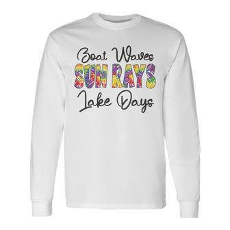 Boat Waves Sun Rays Lake Days Tie Dye Summer Girl Kid Long Sleeve T-Shirt - Seseable