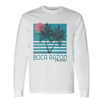 Boca Raton Florida Souvenirs Fl Palm Tree Vintage Long Sleeve T-Shirt T-Shirt | Mazezy