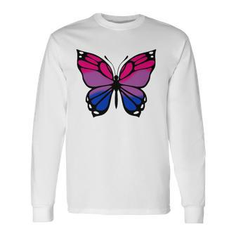 Butterfly With Colors Of The Bisexual Pride Flag Long Sleeve T-Shirt T-Shirt | Mazezy